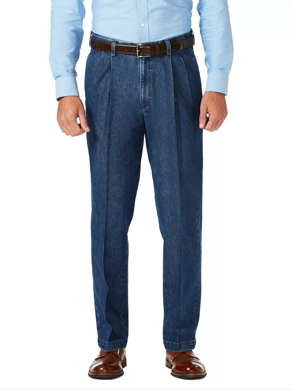 Men's Haggar® Classic-Fit Stretch Expandable-Waist Pleated Jeans 38X32